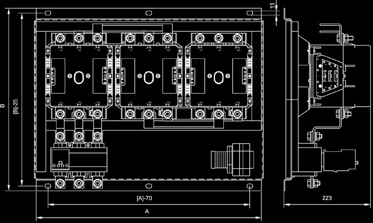 Aparatura / Switching equipment / Аппаратура 800 800 310 / e / obudowy / e of enclosure / шкафы BGTSA250 RN 808030 Rysunek obrysowy rozrusznika Y- w obudowie.