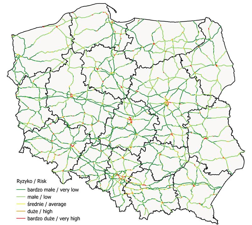 RESEARCH AND DEVELOPMENT Rycina 6. Analiza ryzyka wystąpienia wypadku Figure 6. Accident risk analysis Powyższa mapa została opracowana na podstawie matrycy przedstawionej na rycinie 7.