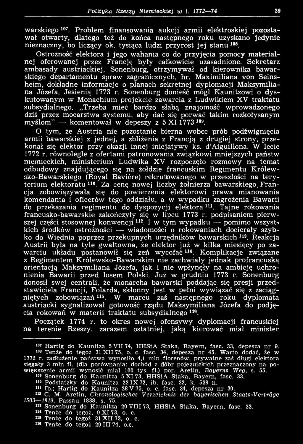 M aximiliana von Seinsheim, dokładne inform acje o planach sekretnej dyplomacji Maksymiliana Józefa. Jesienią 1773 r.