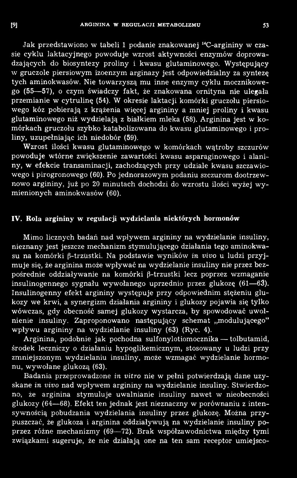 A rginina jest w kom ó rkach gruczołu szybko katabolizow ana do kw asu glutam inow ego i proliny, uzu p ełn iając ich niedobór (59).