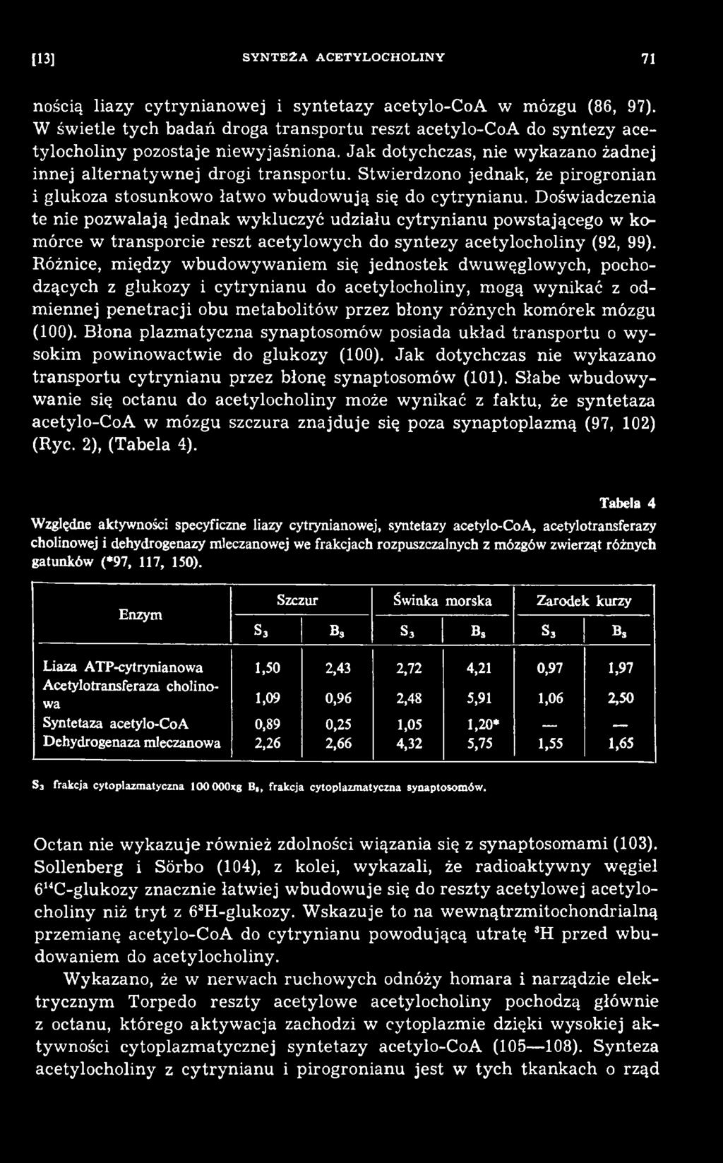 Różnice, m iędzy w budow yw aniem się jednostek dwuw ęglow ych, pochodzących z glukozy i cy try n ian u do acetylocholiny, mogą w ynikać z odm iennej penetracji obu m etabolitów przez błony różnych