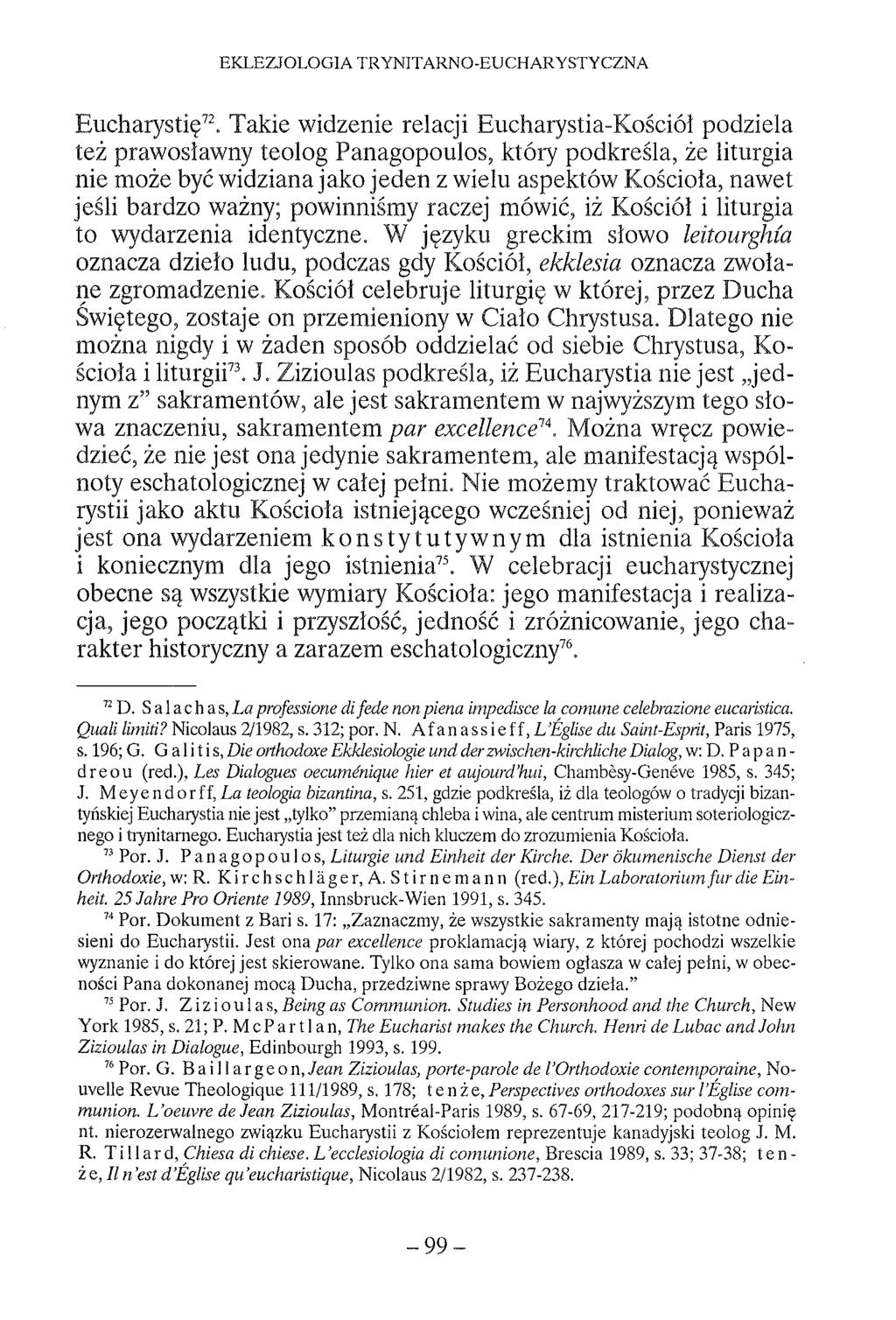 EKLEZJOLOGIA TRYNITARNO-EUCHARYSTYCZNA Eucharystię72.