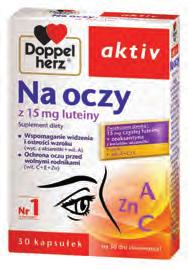 NA OCZY Wyciąg z kwiatów aksamitki standaryzowany na zawartość luteiny zeaksantyny 100 mg 15 mg 0,8 mg Witamina A 400 µg 50% Witamina C 120 mg 150% Witamina E 36 mg 300% Cynk 2,5 mg 25% Luteina i