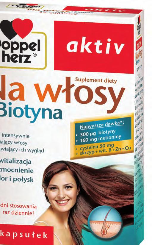 mg 50% Miedź 300 µg 30% Molibden 15 µg 30% Biotyna i cynk są niezbędne do utrzymania prawidłowego stanu skóry i kondycji włosów.