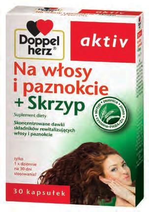 BEAUTY Wyciąg ze skrzypu (odpowiednik 1000 mg ziela skrzypu) 100 mg Olej z zarodków pszenicy 250 mg Wyciąg z prosa 150 mg PABA 30 mg Cysteina 5,1 mg Metionina 5 mg Niacyna 8 mg 50% Kwas pantotenowy 6