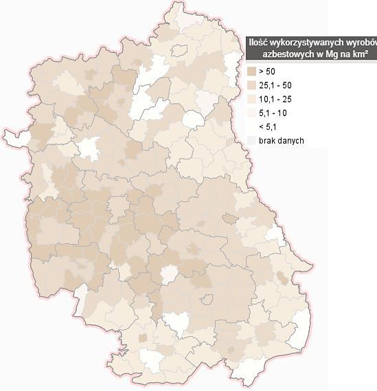 Mapa 2 Ilość zinwentaryzowanych wyrobów zawierających azbest na terenie gmin