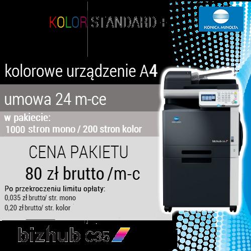 miesięczna - 120 zł netto/m-c W pakiecie: 4000 str./mono Po przekroczeniu limitu opłaty: 0,031 zł netto/ str.