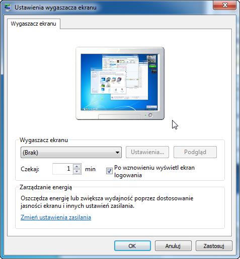 Wybierz wygaszacz ekranu z listy rozwijanej i umieścić znacznik wyboru w polu Po wznowieniu wyświetl ekran logowania. Upewnij się, że czas oczekiwania jest ustawiony na 1 minutę. Kliknij OK.
