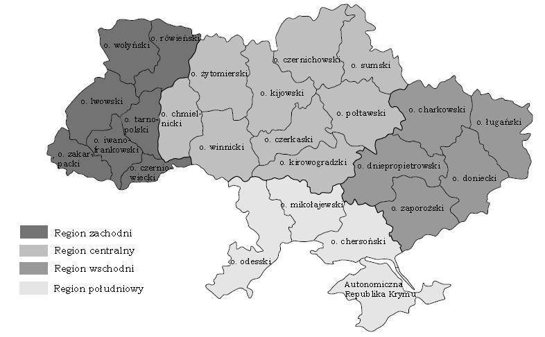 Magdalena Karolak-Michalska 81 Podział ten w dużej mierze wynika z historii Ukrainy gdzie zachodnia część kraju należała do Rzeczypospolitej i Austro-Węgier, a wschodnia do Rosji159.