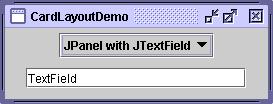 add(card1, BUTTONPANEL); comboboxpane.add(cb); cards.add(card2, TEXTPANEL); JPanel card1 = new JPanel(); pane.add(comboboxpane, card1.