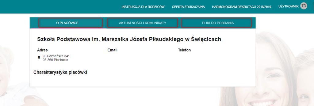 Rysunek 26 Oferta edukacyjna lista placówek Oprócz informacji o placówce w szczegółach mamy możliwość sprawdzenia aktualności i