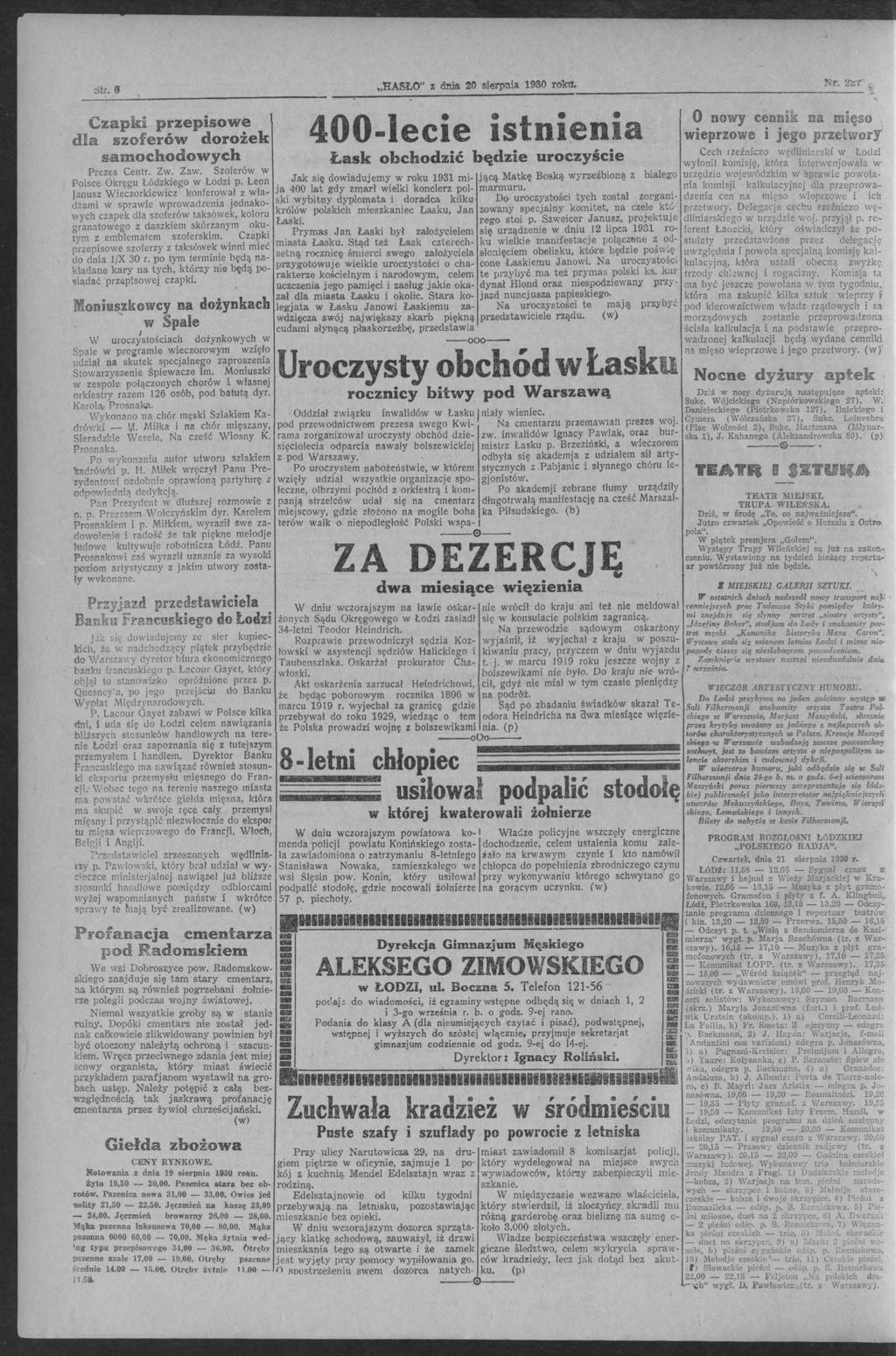 str. J Cza pki przepisowe dla szofer ów dorożek samochodowych Prezes Centr. Zw. Zaw. Szoferów w Polsce Okręgu Łódzkiego w Łodzi p.