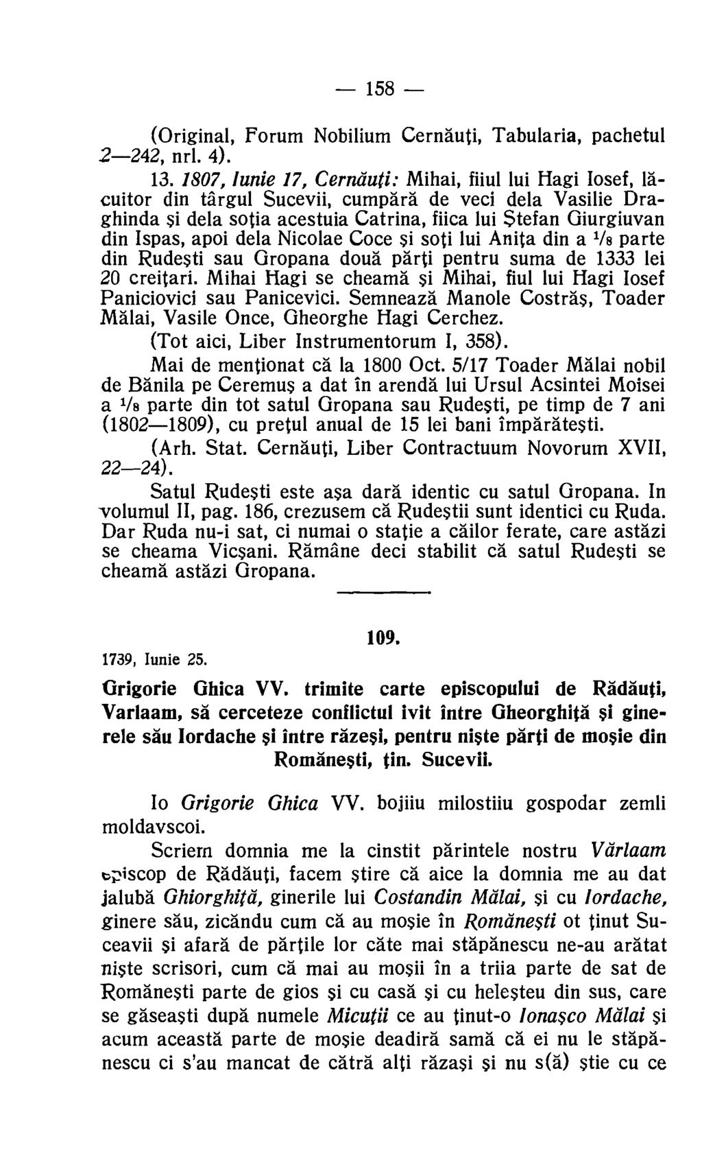 158 (Original, Forum Nobilium Cernauti, Tabularia, pachetul 2-242, nrl. 4). 13.