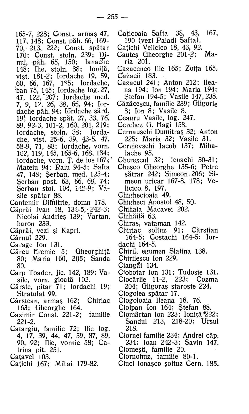 255 165-7, 228; Const., armas 47, 117, 148; Const. pah. 66, 169-70,- 213, 222; Const. spiitar 170; Const. stoln. 239; g- nul, Oh. 65, 150; IanaeTte 148; Ilie, stoln. 88; Ionita, vist.