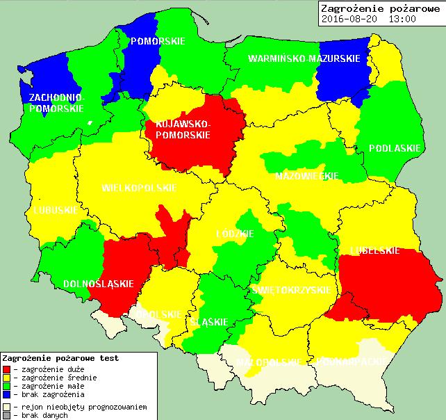 Zagrożenie pożarowe w lasach Ostrzeżenia hydro/meteo BRAK