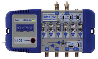 Wzmacniacze wielozakresowe, kanałowe TELKOM TELMOR WWK - 951* R89861 Wejścia 4 Pasmo pracy BI / FM VHF UHF1 UHF2 Zakres częstotliwości [MHz] 47 108 174 230 470 862 Wzmocnienie [db] 21 35