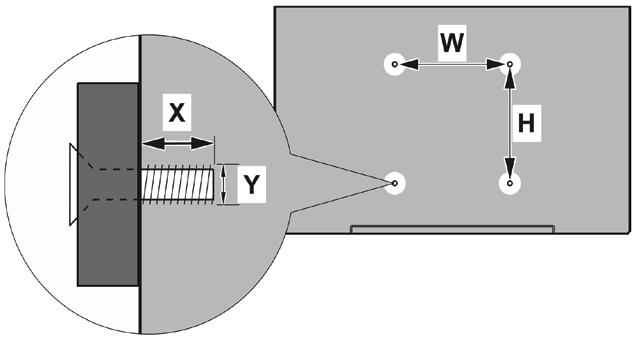 מ( ر A B C D Hole Pattern Sizes (mm) Length (X) VESA WALL MOUNT MEASUREMENTS W H 200 200 Screw Sizes min. (mm) 10 max.