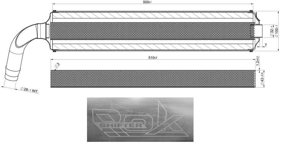 mm WYMIAR PO ZARYSIE ZEWNĘTRZNYM A =765 ± 5 mm PESO WEIGHT WAGA 1505g ± 5% SILENZIATORE E