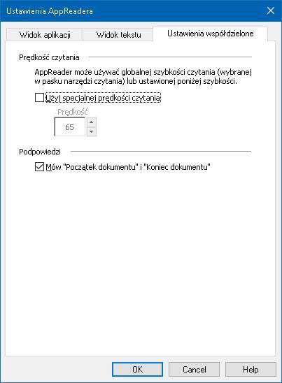 178 Ustawienia wspólne Ustawienia wspólne zawierają opcje obowiązujące tak dla widoku aplikacji jak i widoku tekstu.