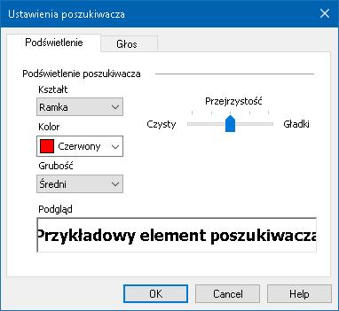 Rozdział 7 Funkcje narzędzi 207 Zakładka Podświetlenia ustawień poszukiwacza.