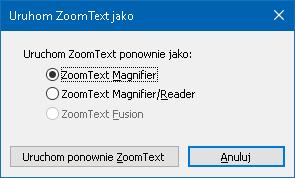 242 Uruchom ZoomText jako W niektórych sytuacjach możesz chcieć uruchomić ZoomText MagReader jako Magnifier. Możesz to osiągnąć za pomocą dialogu Uruchom ZoomText jako.