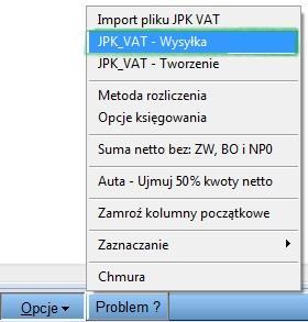 Ponownego uruchomienia okna wysyłki dokonujemy w punkcie Rejestr VAT Opcje JPK-VAT Wysyłka: Po wysłaniu pliku nie można zapomnieć o pobraniu UPO Urzędowego Poświadczenia Odbioru za pomocą