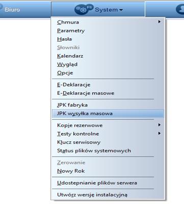 Masowej wysyłki utworzonych plików JPK dla kilku firm jednocześnie dokonujemy poprzez wybór w Systemie