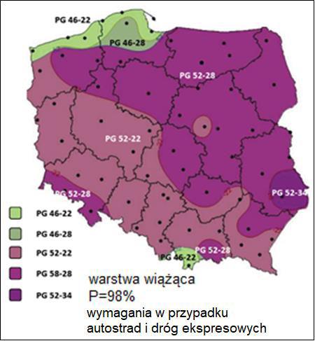 asfaltowych w zależności od regionu Polski