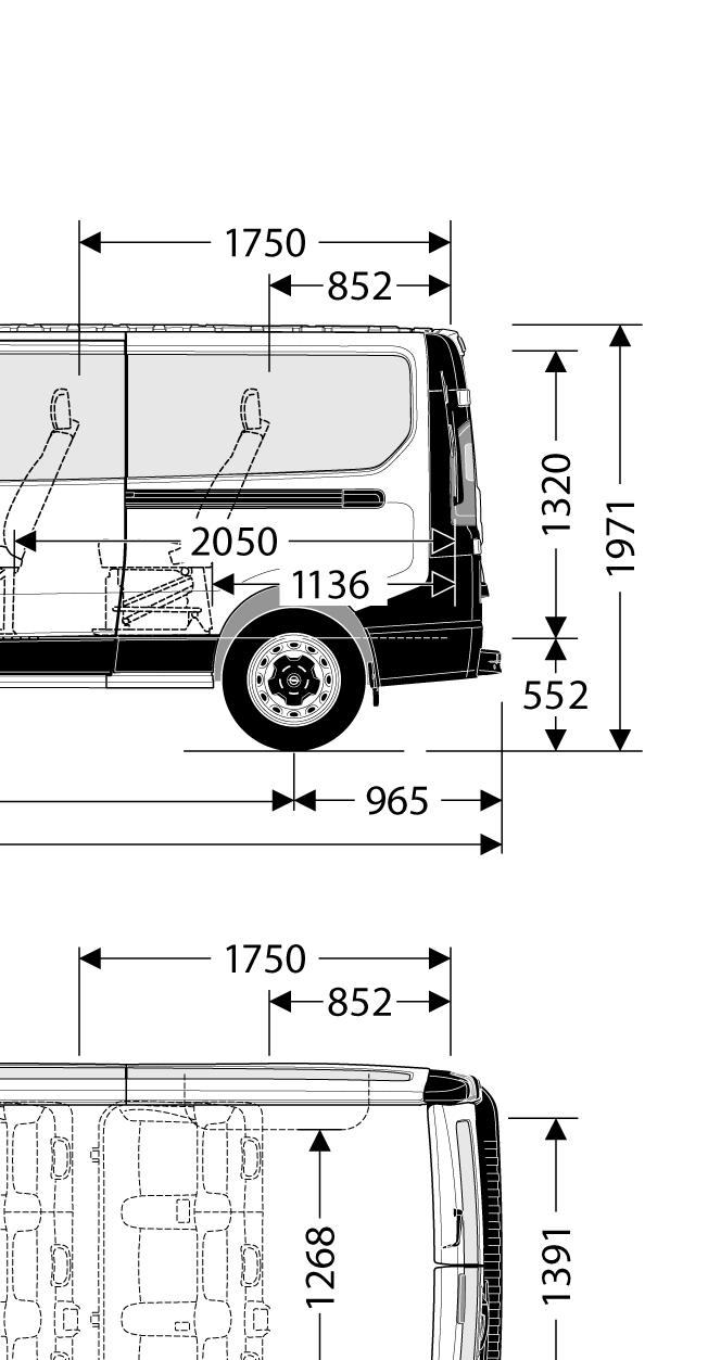 pomiędzy krawężnikami/ ścianami (m) Long H1 2,7 t 2