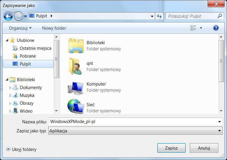 Plik zapisujemy w wybranym folderze (zalecamy Pulpit).