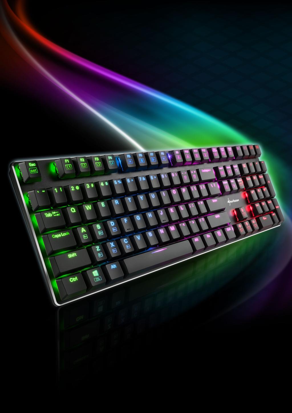 Mechaniczna klawiatura gamingowa z podswietlenie RGB Ulepszone niskoprofilowe przełączniki (Kailh) Aluminiowa górna osłona Obsługa róznych efektów podswietlania 4 indywidualnych profili od