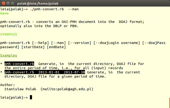 Wstęp Skrypty Umieszczanie danych w skrypcie Przykład zastosowania 1 #! / u s r / b i n / env ruby 2 require rdoc 3 if ARGV [ 0 ] == --man 4 manual = DATA. read 5 # html = RDoc : : Markup : : ToHtml.