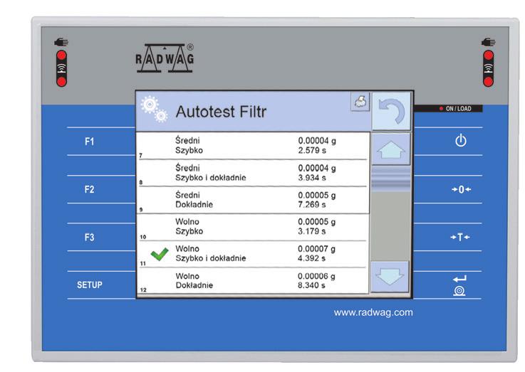 Autotest Filtr automatyczny dobór parametrów pracy Niektóre aplikacje wagowe wymagają dokładności a inne szybkości.