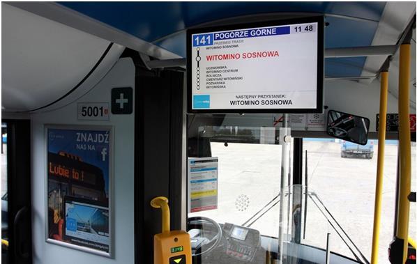 16) Wyłączone monitory w autobusach. Autobusy Suwalskiej komunikacji miejskiej są wyposażone w monitory. Niestety w wielu przypadkach monitory są wyłączone.