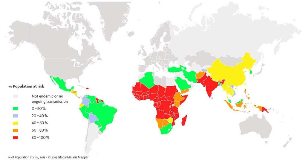 Malaria problem globalny Malaria jest plagą ludzkości od czasów starożytnych i stanowi poważne zagrożenie dla około połowy ludności świata.