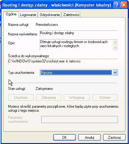 Otworzy się okno "Właściwości Routingu i zdalnego dostępu (lokalny komputer)".