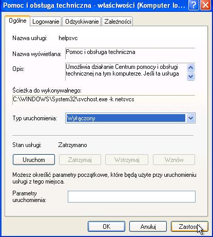 Uwaga: Przyczyną dla której ta usługa zostanie zatrzymana jest łatwość zobaczenia wyników.