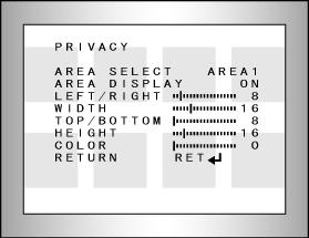 Ustawienia stref prywatności AREA SELECT : Wybór numeru strefy prywatności (1~8) AREA DISPLAY : Aktywacja danej strefy.