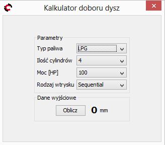 Można użyć też aplikacji Asystent H2000 dostępnej w oprogramowaniu 4GAS II SAS W przypadku stosowania standardowych wtryskiwaczy typu zaworowego jak RAIL IG1 możemy użyć "Kalkulatora dysz" dostępnego
