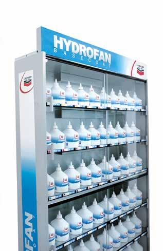 Hydrobox Stanowisko robocze, gdzie wszystkie kolory bazowe Hydrofan są wyeksponowane i gotowe do użycia.