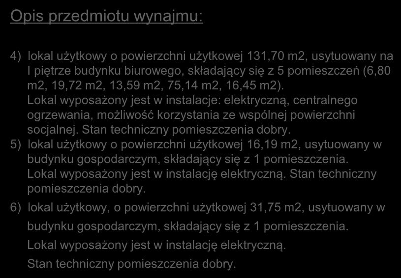 Opis przedmiotu wynajmu: Lokal Nr 4 4) lokal użytkowy o powierzchni