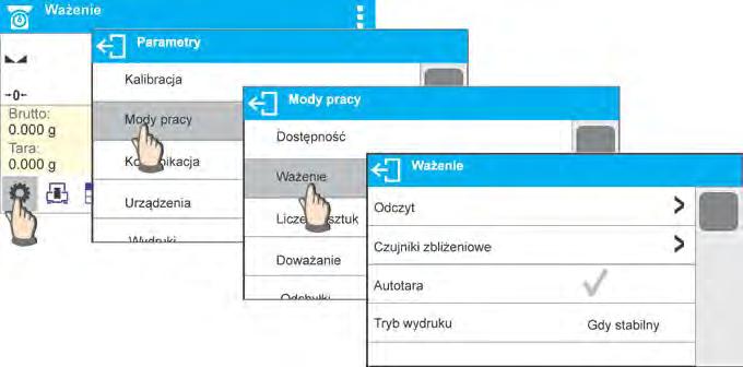 9.11. Ustawienia dla modu <WAŻENIE> - Odczyt Program wagi umożliwia skonfigurowanie parametrów użytkowych (filtrów, zatwierdzenia wyniku oraz działanie autozera, wygaszenia ostatniej cyfry