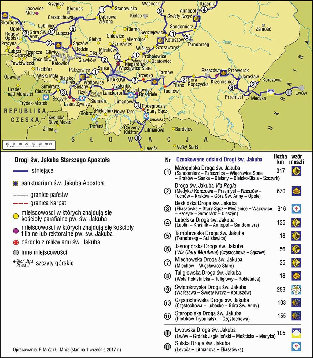 Waloryzacja i ocena potencjału turystyczno-kulturowego Małopolskiej Drogi św. Jakuba [99] Ryc. 1. Przebieg szlaku Małopolskiej Drogi św.