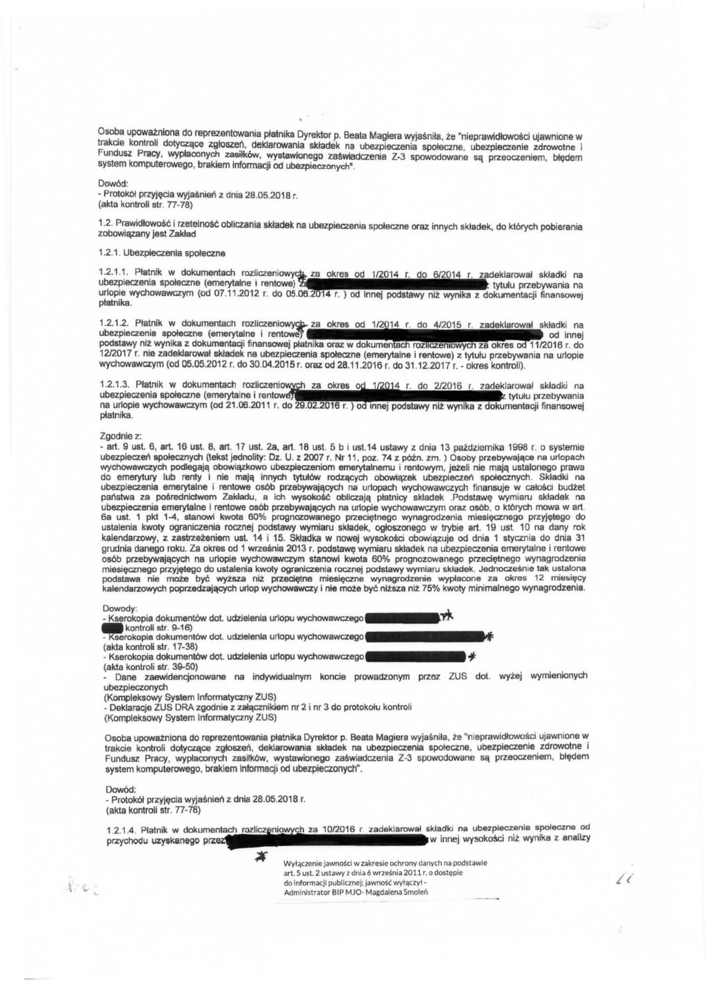 Oso~a upoważniona do reprezentowania płalnika ~yrektor p.