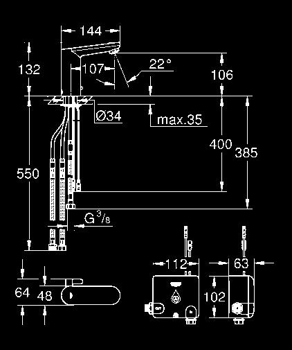 perlator 6,0 l/min elastyczne wężyki podłączeniowe zawór zwrotny sitko do zanieczyszczeń system szybkiego montażu Powerbox generator energii z turbiną wodną wewnętrzny układ magazynowania energii