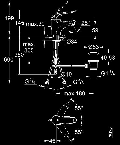 montaż jednootworowy zestaw odpływowy z drążkiem pociąganym 1 1/4    dźwignia metalowa, długość dźwigni 120 mm system szybkiego