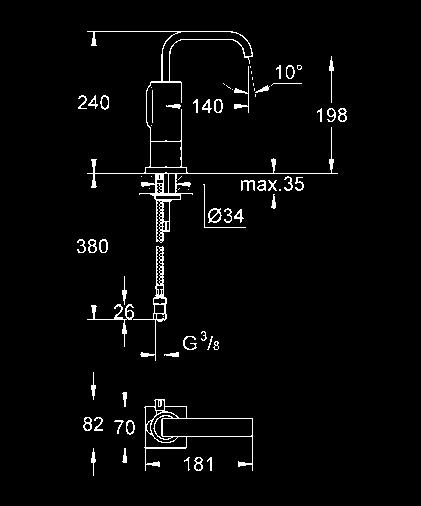 ALLURE E 36 098 000 chrom 819,00 Allure E umywalkowa bateria elektroniczna na podczerwień 1/2 z mieszaczem i regulowanym ogranicznikiem temperatury montaż jednootworowy 6V bateria litowa, Typ CR-P2