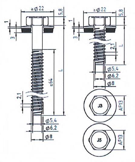 strona 35 Europejskiej Oceny Technicznej S235 EN 10025-1 SW13 SW13 średnica otworu wstępnego: patrz