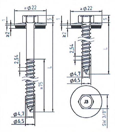 strona 47 Europejskiej Oceny Technicznej drewno EN 14081 średnica otworu wstępnego: 4,50 mm parametry zdefiniowane : My,Rk = fax,k = 9,742 Nm 11,080 N/mm 2 lef 50