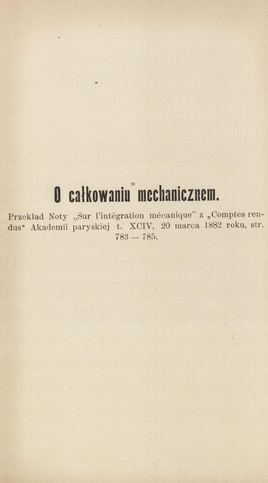 O całkowaniu mechanicznem.